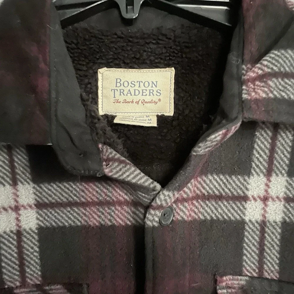 Boston Traders‎ Fleece/Sherpa Lined Flannel Maroon Plaid Med Mens